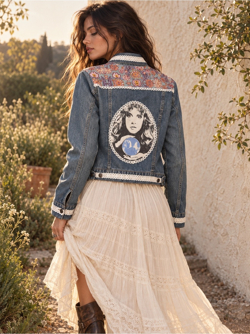 OOAK Lisa Skeels Original Stevie Nicks Upcycled Denim Jacket Medium